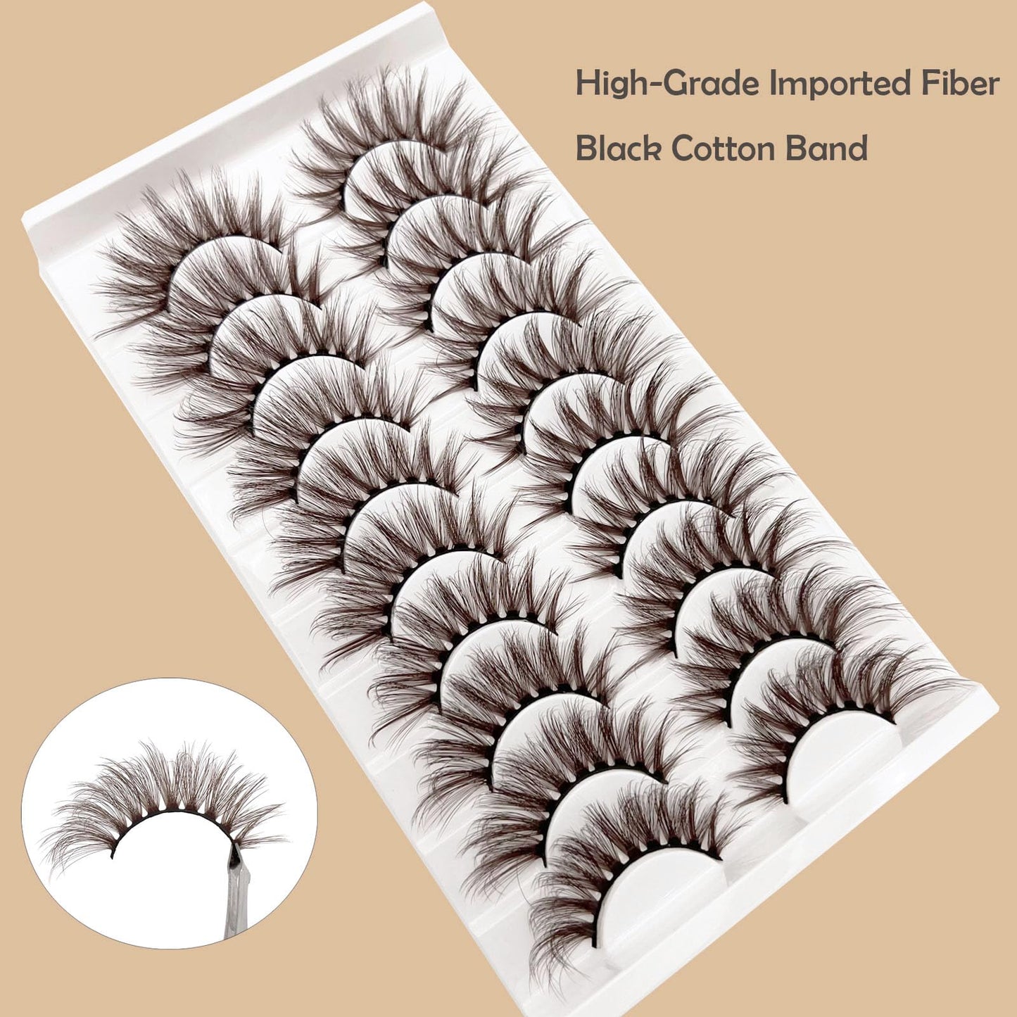 Brown Eyelashes Fairy Lashes Cat Eye Wispy False Lashes Mink Fluffy Dramatic Dark Brown Strip Lashes Fox Eye Long Volume Fake Eyelashes 10 Pairs (MQ608)
