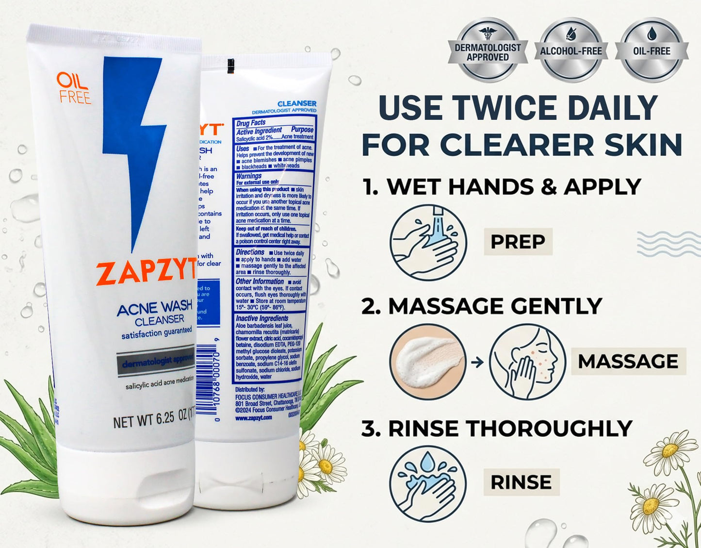 ZAPZYT Acne Wash with Salicylic Acid 6.25 oz (Pack of 4)