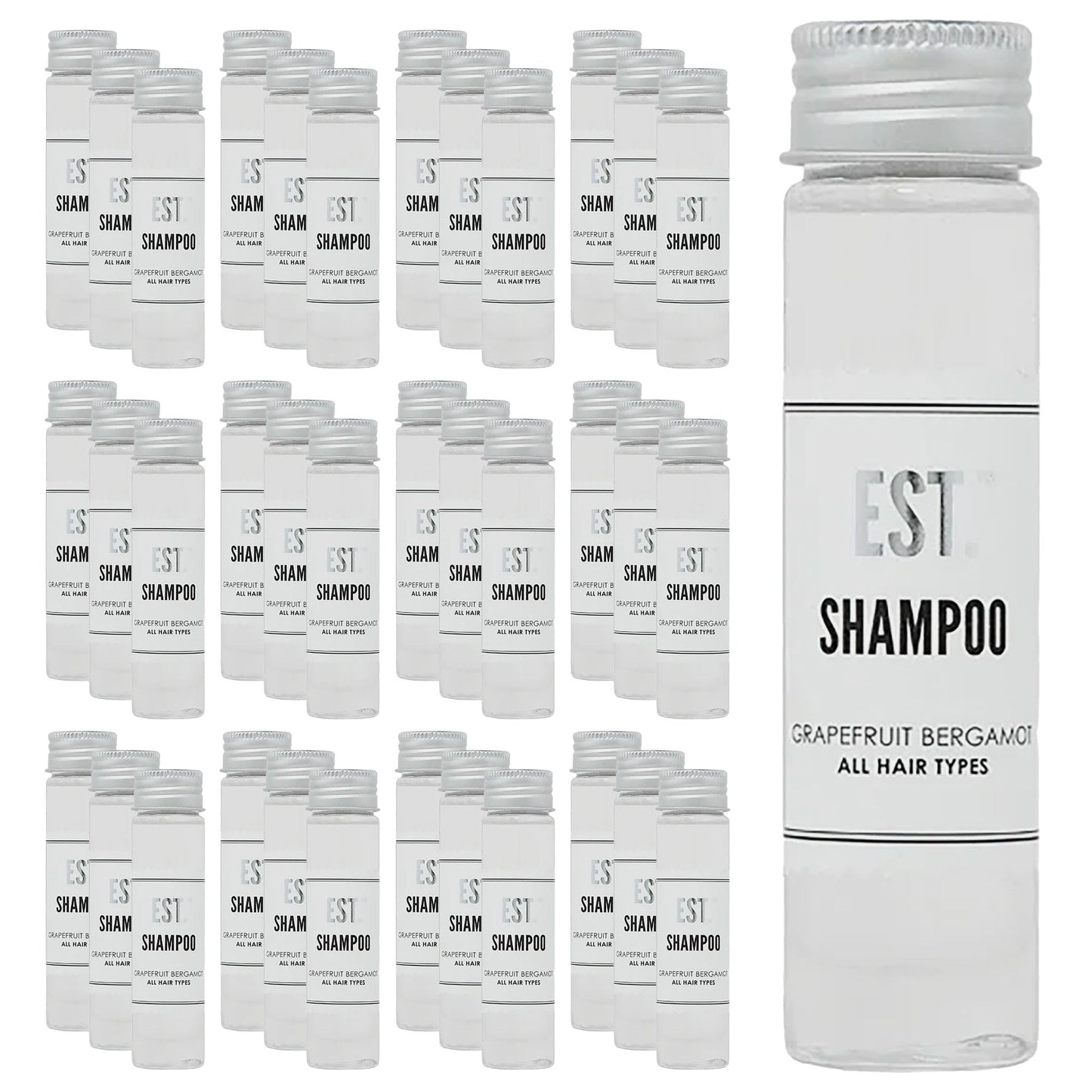 World Amenities EST. Shampoo with Grapefruit-Bergamot Fragrance, Biodegradable/Recyclable Bottle with Screw Top, 1.41oz / 40ml, Pack of 48
