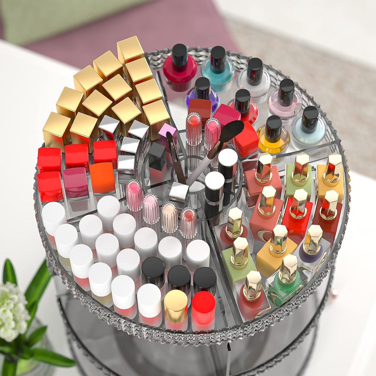 Rotating Makeup Organizer - Acrylic Cosmetic Storage with 7 Layers | Large Capacity for Brushes & Lipsticks - Gray