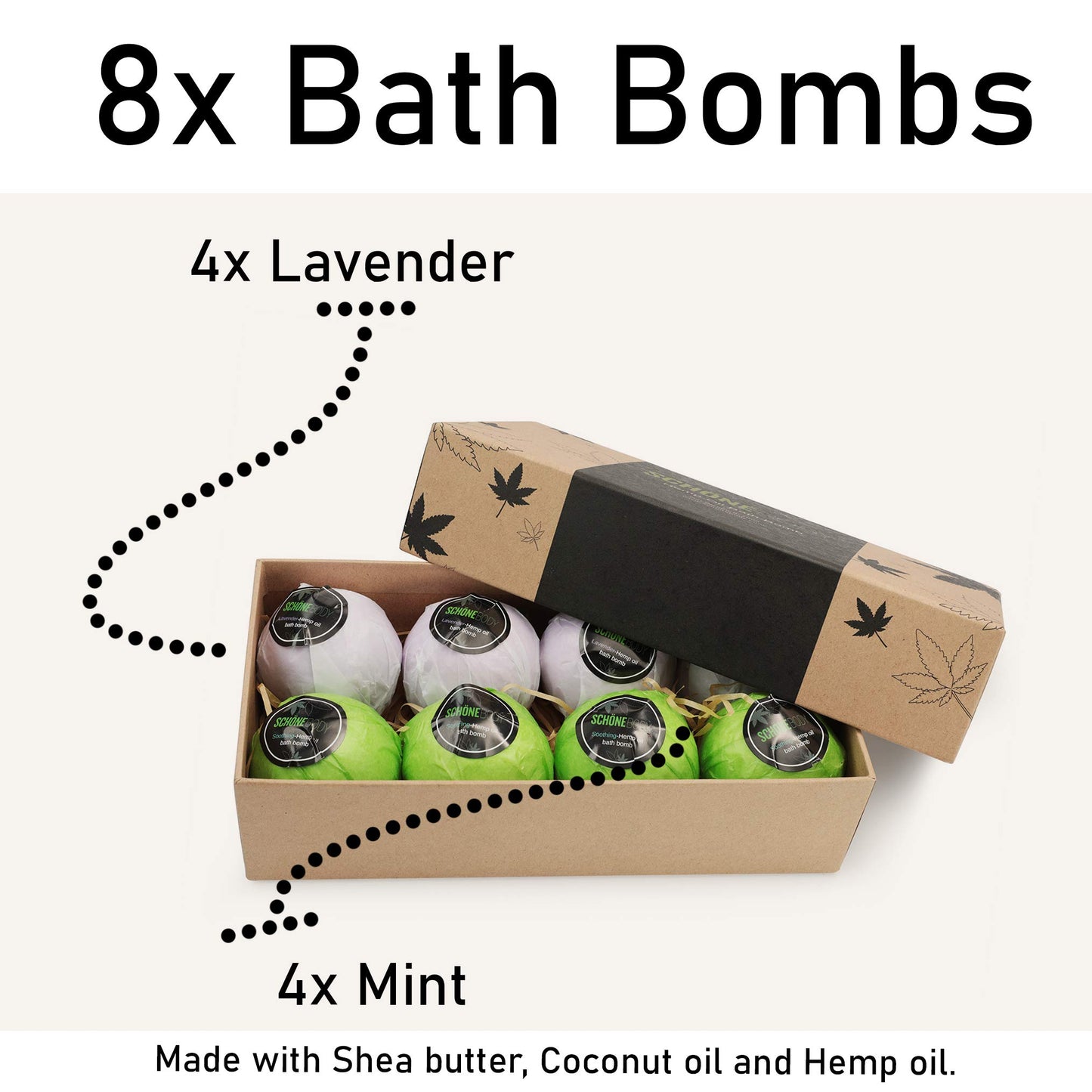 8 Pack Hemp Bath Bombs Set for Muscle Therapy & Relaxation | Large Vegan Fizzy Spa Gift for Women & Men | Natural Lavender, Mint Oils Moisturize Dry Skin & Soothe Stress, Wife Stocking Stuffers Gifts