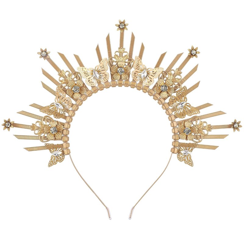 Butterfly Halo Crown Headpiece - Sunburst Gold Spiked Virgin Mary Design | Elegant Festival & Wedding Accessory