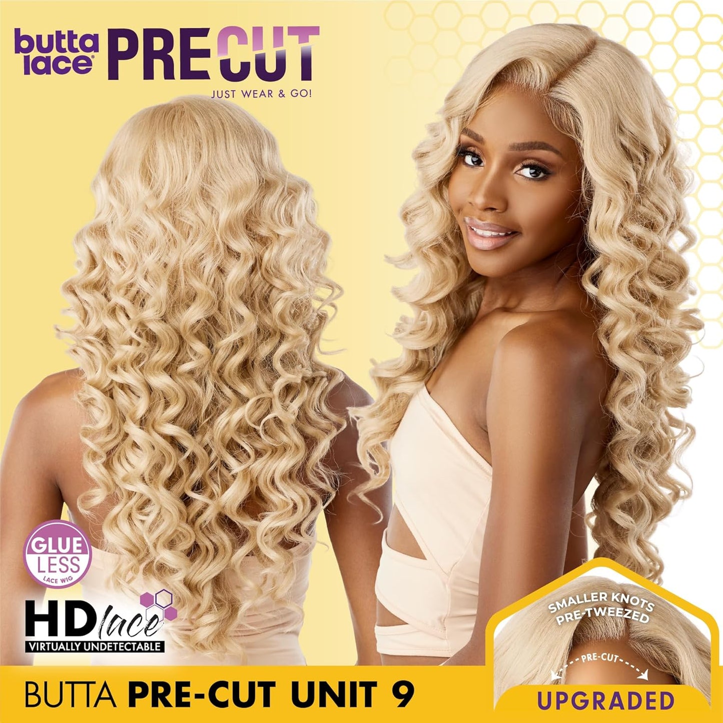 Butta Lace Precut Wigs - Glueless 5 Inch Deep Parting Synthetic Hair | Unit 9 in Jet Black