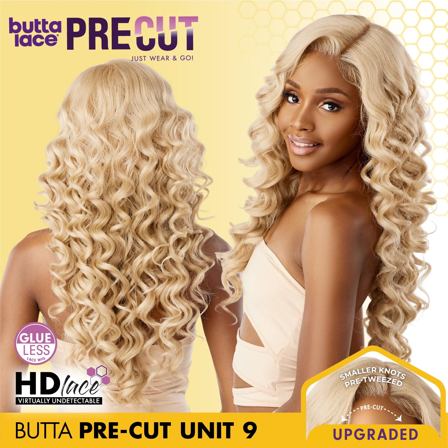 Sensationnel Butta Lace Precut Wigs - Unit 9 Glueless Extra Wide 5 Inch Deep Parting Synthetic Pre Tweezed Smaller Knot Hairline (1B OFFBLACK)