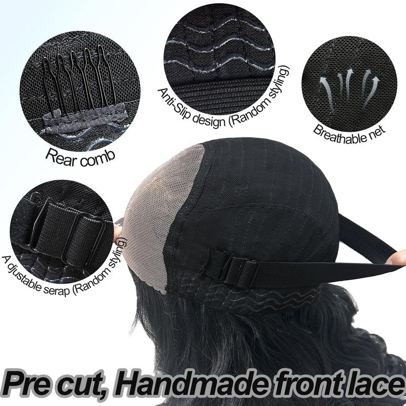 Lace Front Wig - 26-Inch Body Wave Synthetic Hair | Pre Plucked HD Lace Frontal with Baby Hair - Natural Black (1B)