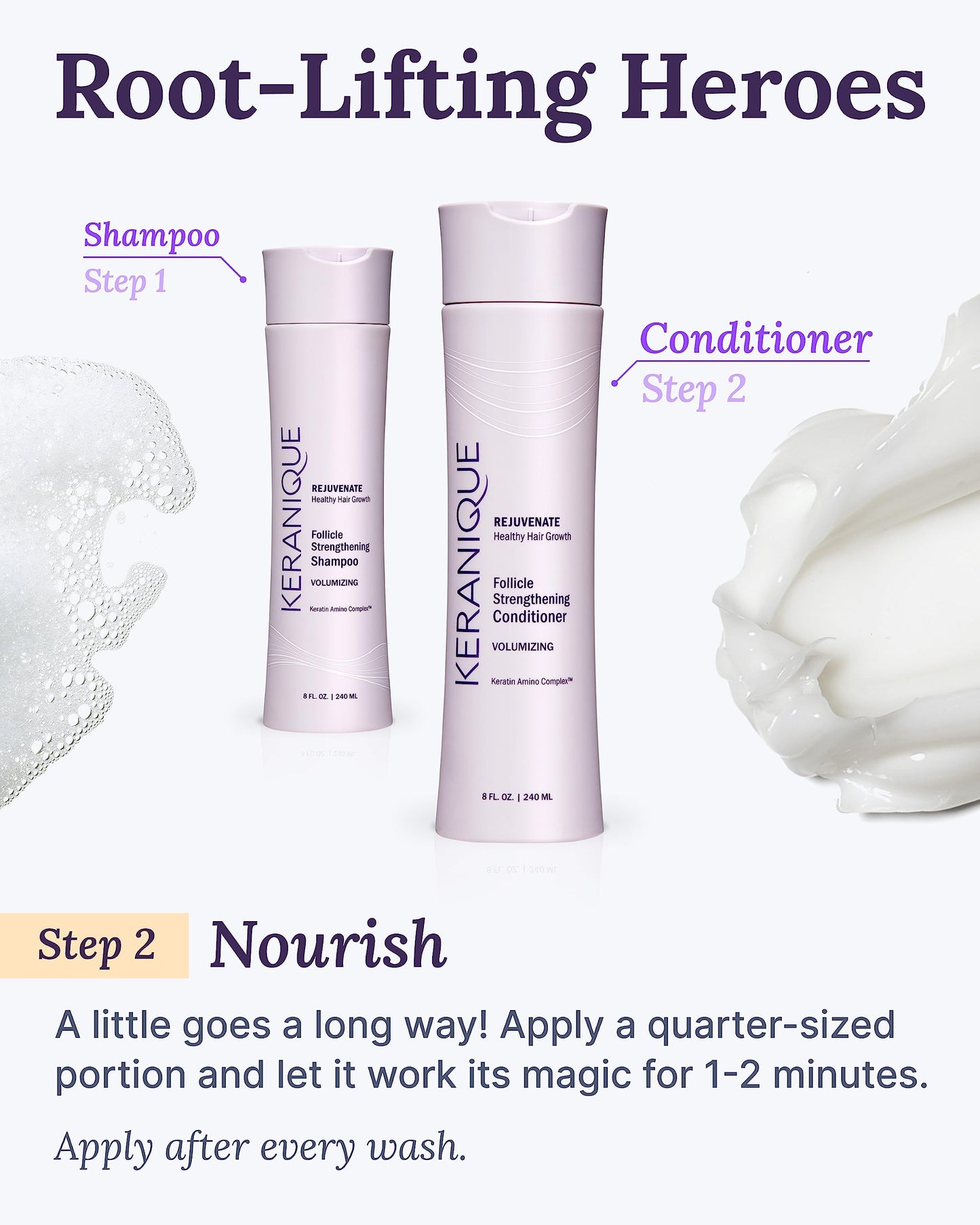 Keranique Volumizing Keratin Conditioner for Thinning Hair, Hair Regrowth | Keratin Amino Complex, Free of Sulfates, Dyes and Parabens, 8 Fl Oz
