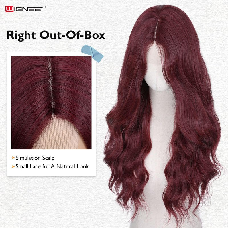 WIGNEE Long Red Wig Middle Part Dark Red Wig 26 Inches Long Wavy Wigs for white women Natural Looking Wavy Wig For Women Daily Party Use(Burgendy)