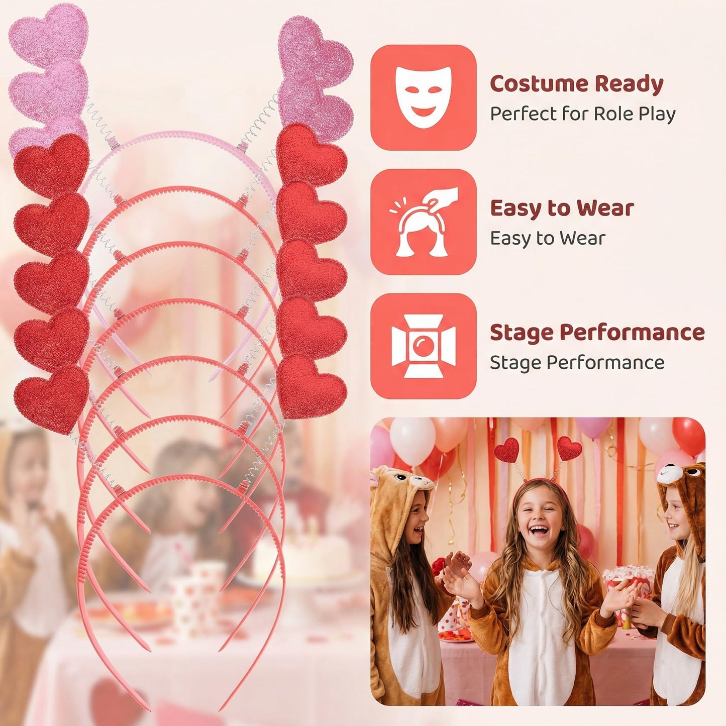 FOMIYES 12pcs Heart-Shaped Sequin Love Headbands Love Headpiece Cute Headgear Red Headband Red Decor Fashionable Valentine s Day Heart Headbopper Fabric Antenna Miss -shaped