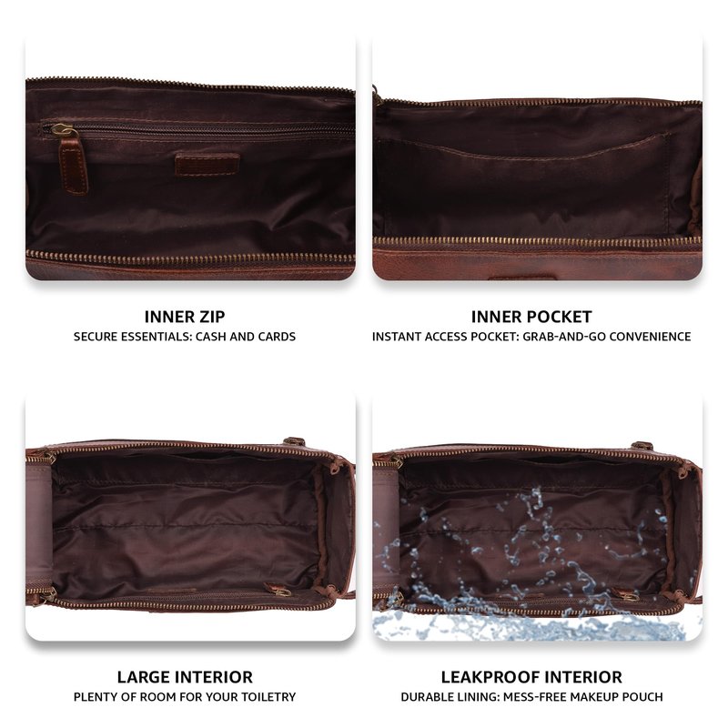 LEATHER VILLAGE Genuine Leather Travel Toiletry Bag - Water-Resistant Dopp Kit for Toiletries, Large Shaving Bag & Bathroom Organizer - Gift for Men & Women - Cherry Brown