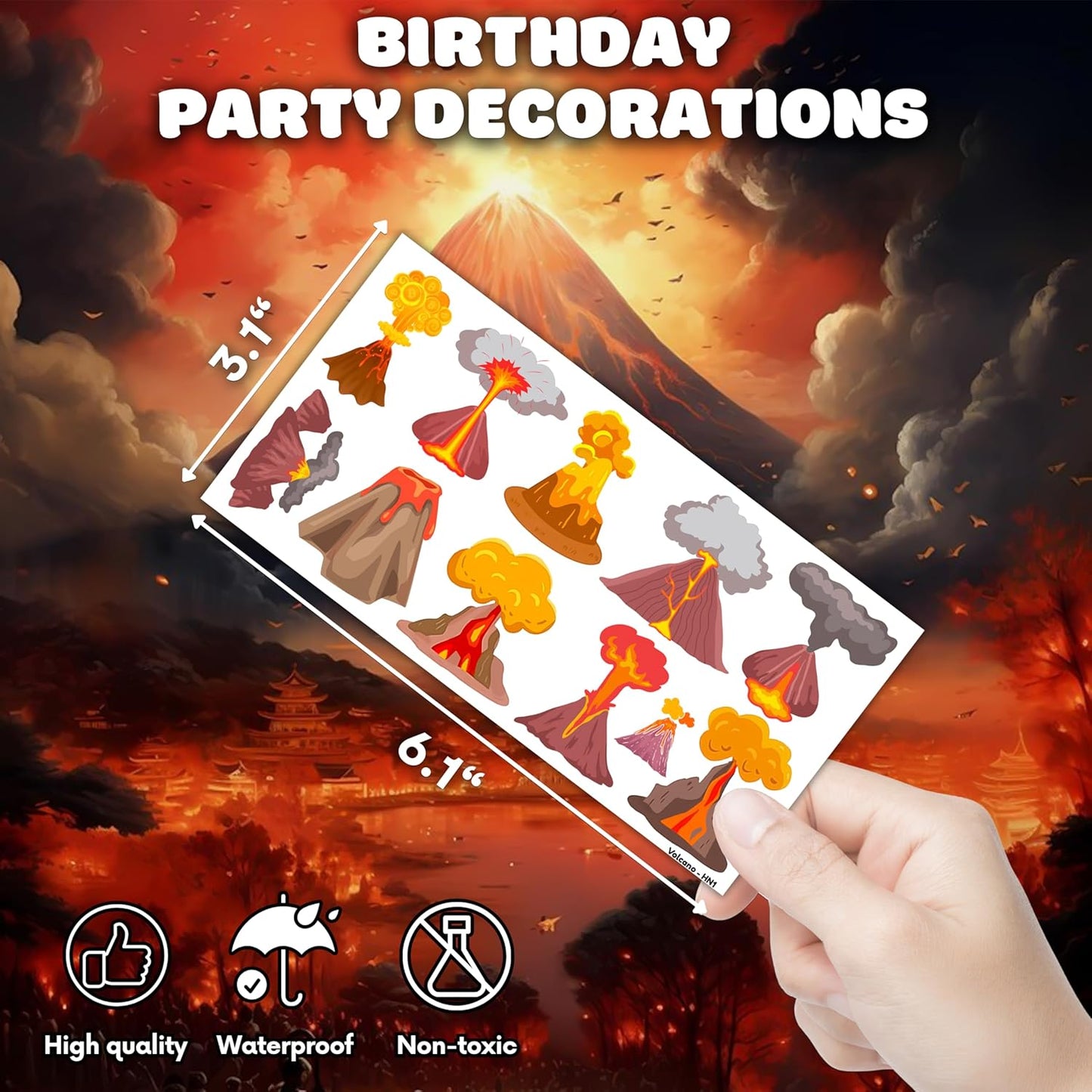 Volcano Temporary Tattoos - 84PCS Fire-Themed Stickers for Birthday Party Favors | Kids & Adults Decor