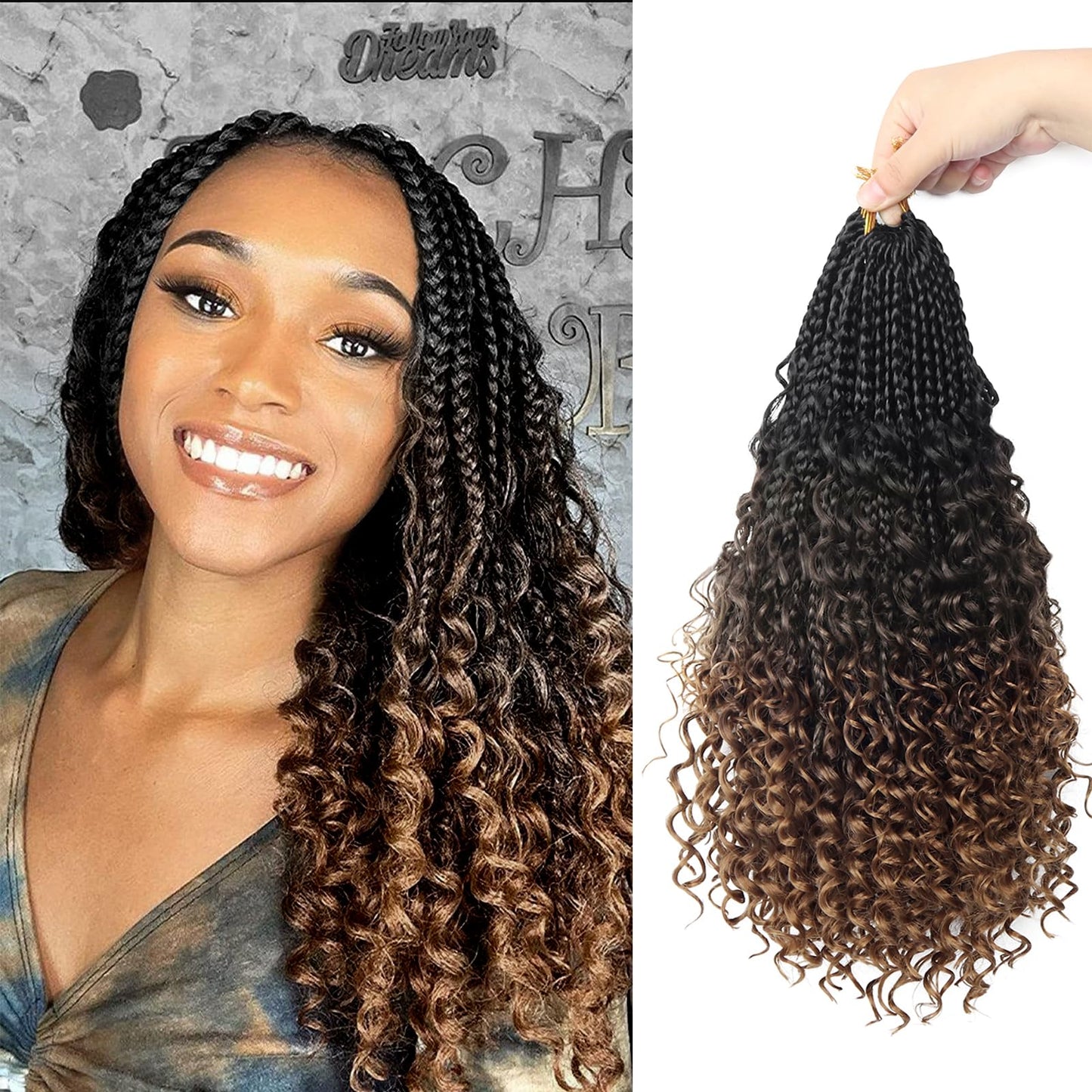 Goddess Box Braids Crochet Hair With Curly Ends 14 Inch Bohomian Box Braids Crochet Braids 8 Packs 3X Crochet Braids Synthetic Braiding Hair Extension for Black Women (14 Inch (Pack of 8), 1B-4-30)……