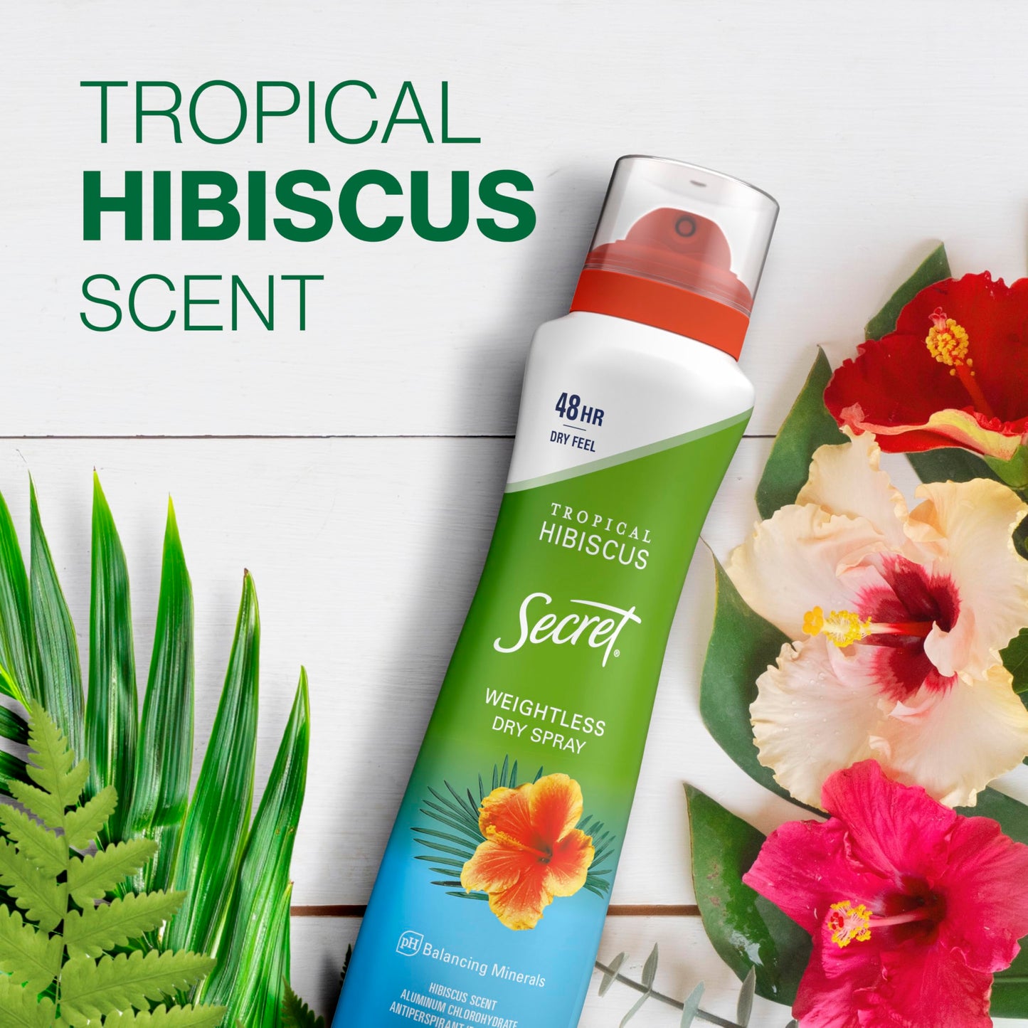 Secret Dry Spray Antiperspirant Deodorant for Women, 48hr Weightless Sweat & Odor Protection, Gentle on Skin, Tropical Hibiscus Scent, 4.1 oz (Pack of 3)