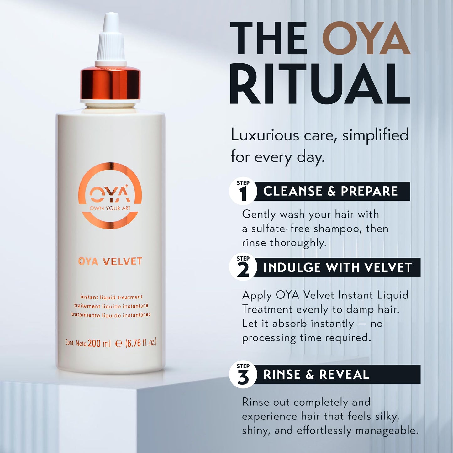 OYA - Velvet Instant Hair Conditioner for Women - Deep Hydrating Treatment for Dry, Damaged, Curly, Color Treated Hair - Moisturizing Keratin Repair for Healthy, Soft, Smooth Hair - 6.76 fl oz