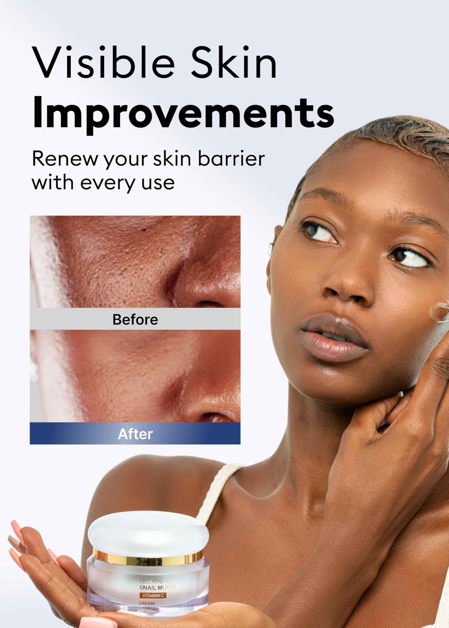 MISSHA Cell Renew Snail Mucin Vitamin C Cream 1.69 Fl oz, Hydrating Snail Mucin, Korean Skin Care for Improved Skin Texture & Youthful Glow, Korean Moisturizer, Kbeauty, Paraben Free