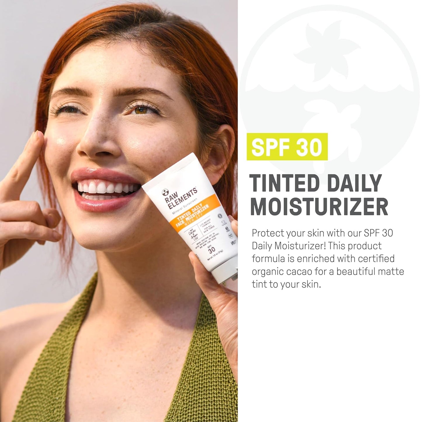 Raw Elements Tinted Daily Face Moisturizer - All-Natural Mineral Sunscreen | SPF 30, Reef Safe, 1.8oz