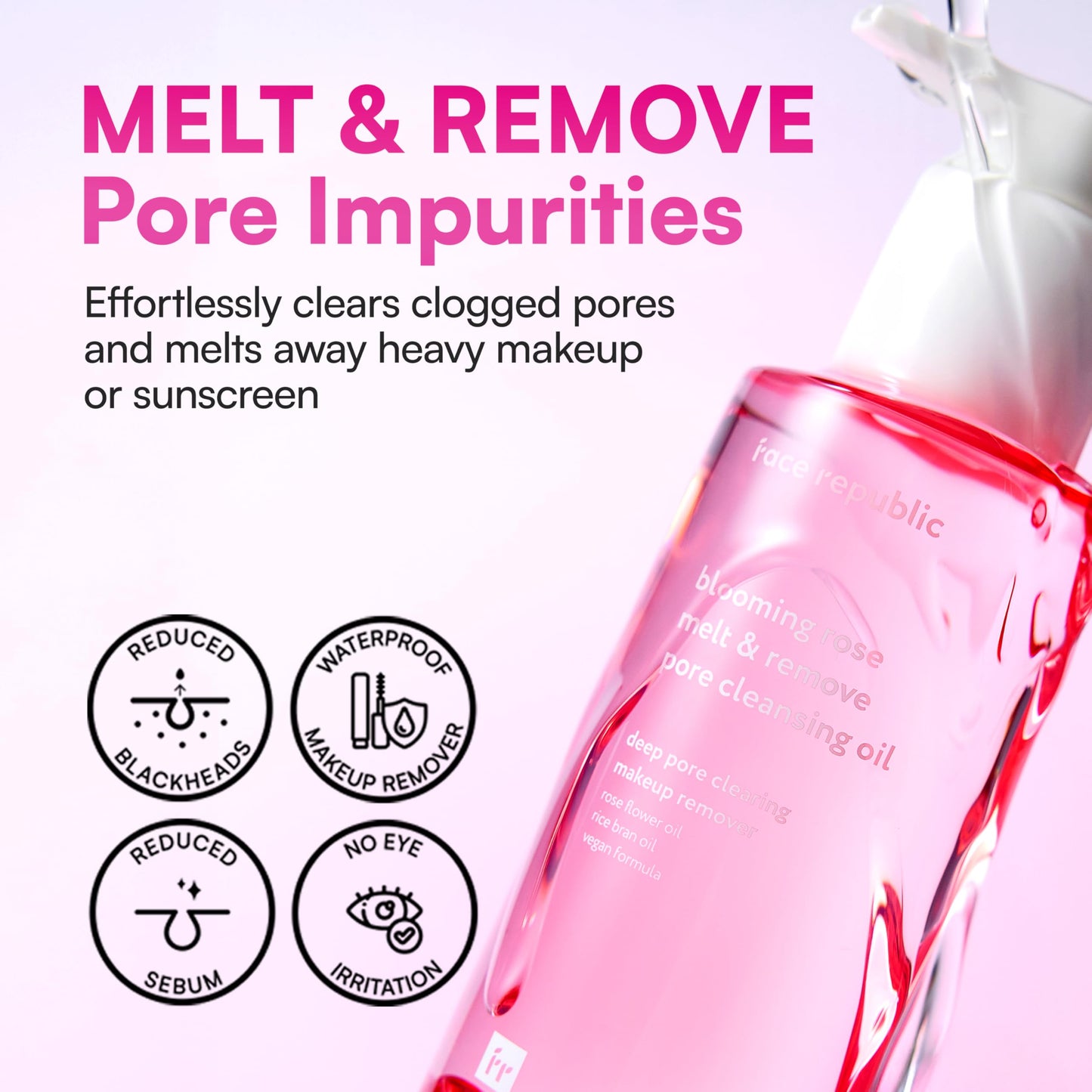 Face Republic Blooming Rose Melt & Remove Pore Cleansing Oil 150ml 5.07 fl oz | Oil Cleanser for Face | Pore and sebum care, Blackhead remover | Waterproof Makeup remover | Vegan Korean Skin Care