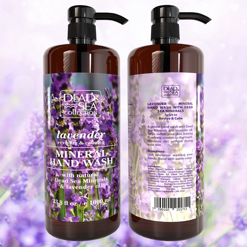 Dead Sea Collection Hand Soap Pump Lavender - Moisturizing Hand Wash Liquid with Dead Sea Minerals and Lavender Oil, Reviving, Calming - Pack of 2 (33.8 Fl Oz Each) - 67.6 Fl Oz Total