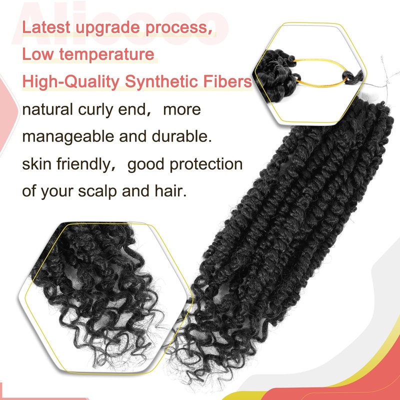 Alicoco Passion Twist Crochet Hair 14 Inch Passion Twist Hair Pre Looped 8 Packs Spring Twist Crochet Braids with Curly Ends Pre-Twisted Crochet Hair for Women (1B/30)