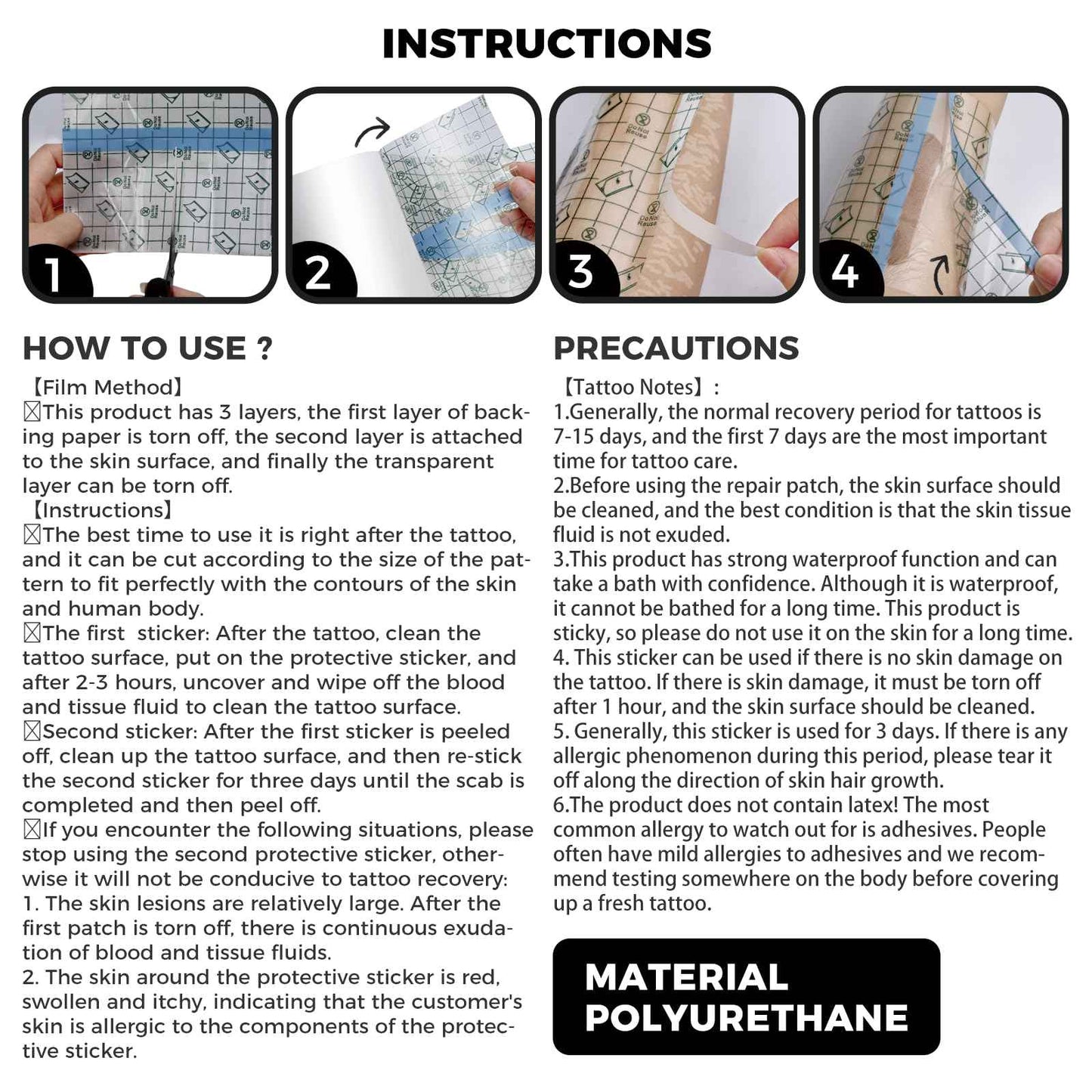 10 Rolls Tattoo Aftercare Waterproof Bandages, 6" x 1.1 Yard Tattoo Cover Up Tape, Tattoo Supplies Second Skin Transparent Film Healing Protective Clear Sterile and Safe Bandages