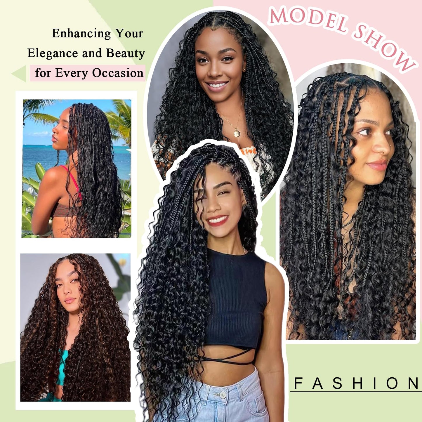Boho Braids Human Hair for Braiding 110g 22 Inch 12A Deep Water Wave Bulk Human Braiding Hair for Boho Braids Knotless Wet and Wavy Virgin Extensions Bohemian No Weft Curly 3 Bundles Natural Black