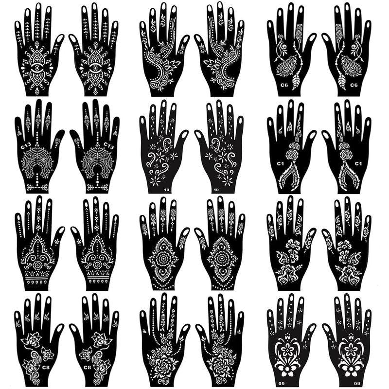 Henna Tattoo Stencils Kit for Hand, 24 Sheets Indian Arabian Temporary Tattoo Template Mehndi Stencil Stickers