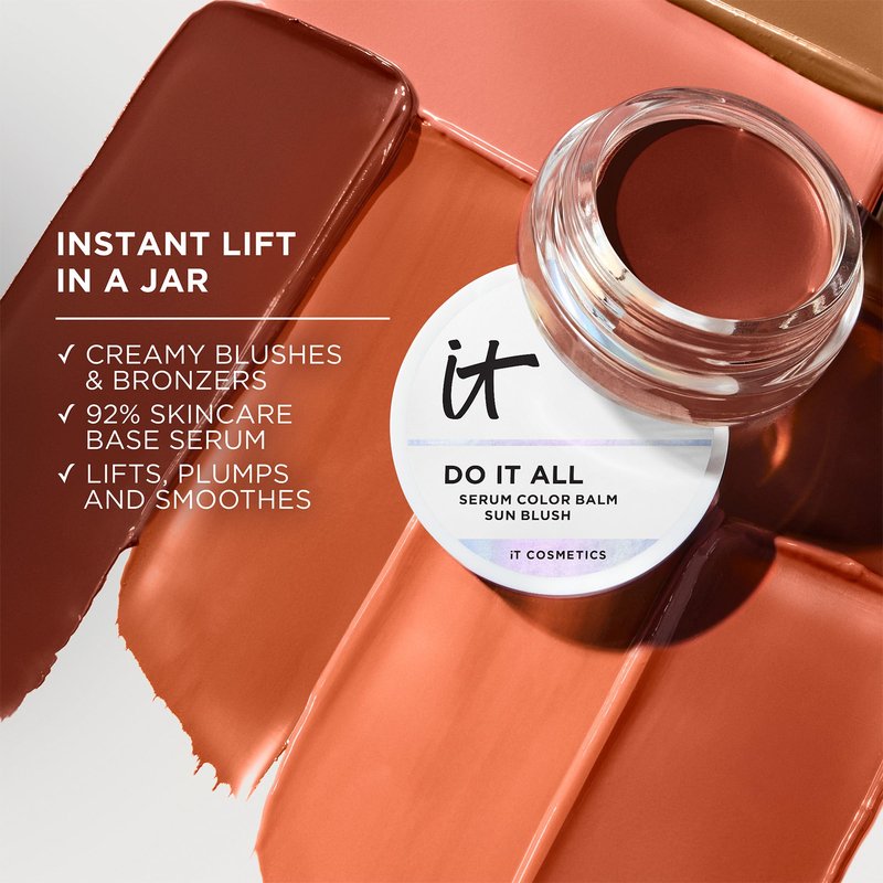 IT Cosmetics Do It All Serum Color Balm Sun Cream Blush & Bronzer, Sun Rush - Blendable & Buildable, Lift, Reshape, All-Over Color, 24HR Hydration, Hyaluronic Acid, Peptides & Vitamin E - 0.63 oz