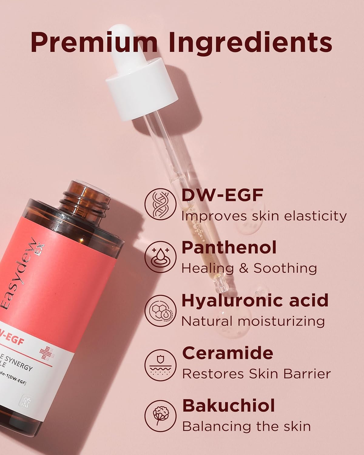 EASYDEW DW-EGF Peptide Double Synergy Ampoule - Intensive Moisturizing Face Serum with Hyaluronic Acid & Ceramide | 1.69 fl. oz.