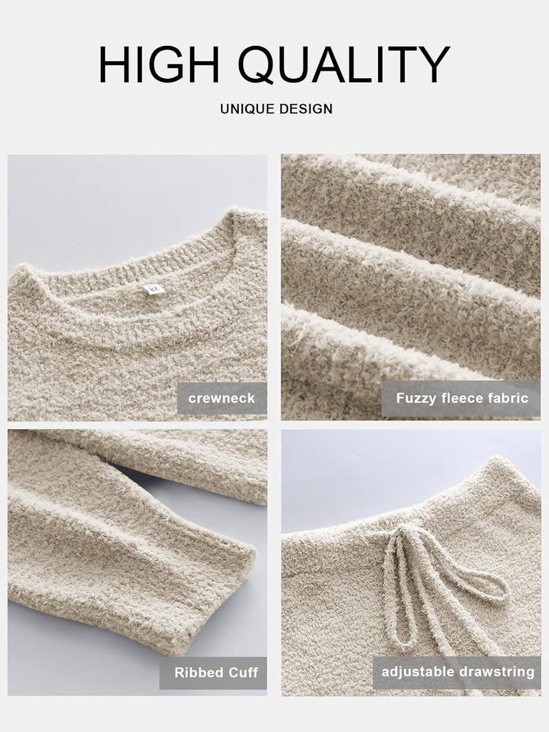 Fuzzy Fleece Pajama Sets for Women - Cozy Long Sleeve Top & Wide Leg Pants | Fall/Winter 2025