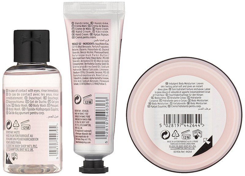 The Body Shop British Rose Beauty Bag Gift Set, 3pc Bath and Body Gift Set of Travel Size British Rose Body Care
