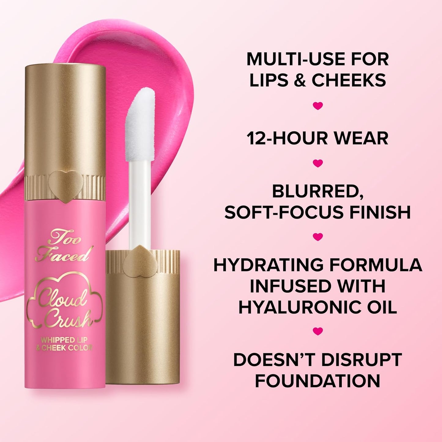 Too Faced Cloud Crush Whipped Lip & Cheek - Creamy Multi-Use Formula with Hyaluronic Oil for Long-Lasting Color