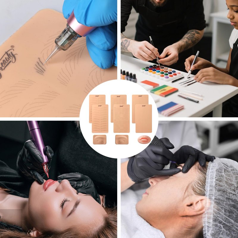86PCS Complete Microblading Eyebrow Kit, Ybeauty Professional Eyebrow Mapping Kits, with 4PCS Makeup Ink, 8PCS Practice Skin, 30PCS Needles for Artists & Beginners Make Up Machine Supplies