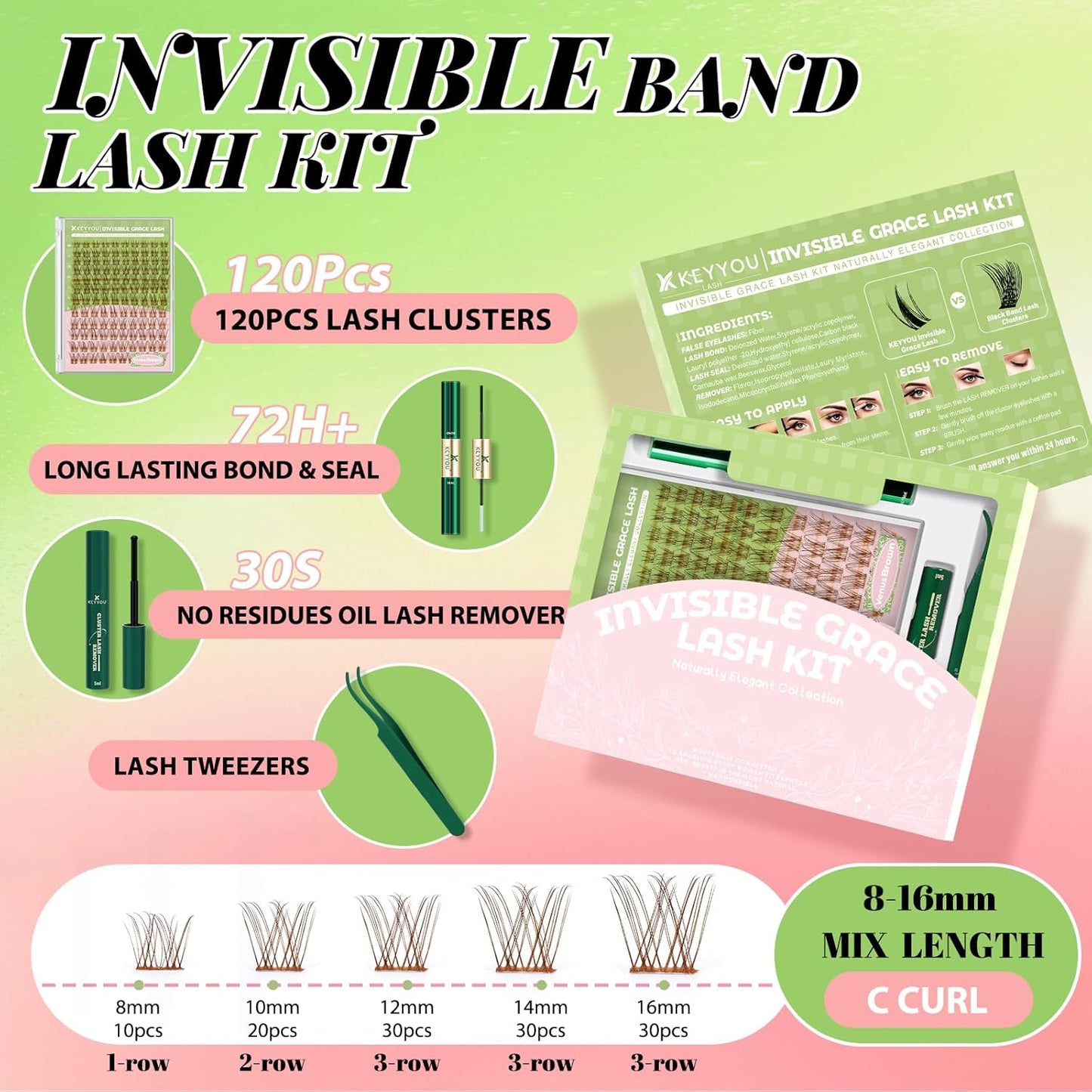 Venus Brown Lash Clusters Kit - C Curl 120 Pcs Eyelash Extensions | Wispy Natural Look, Waterproof DIY Set