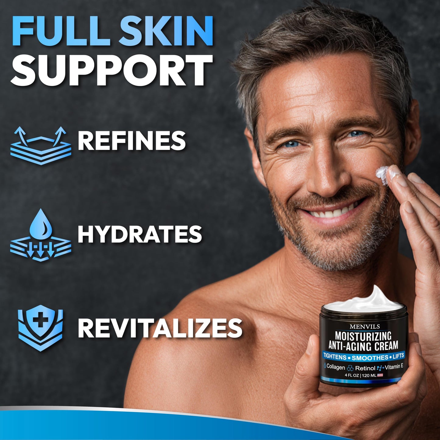(2 Pack) Mens Face Moisturizer Cream - Anti Aging & Wrinkle for Men with Collagen, Retinol, Vitamins E, Jojoba Oil - Face Lotion - Age Facial Skin Care - Eye Wrinkle - 8 oz Total