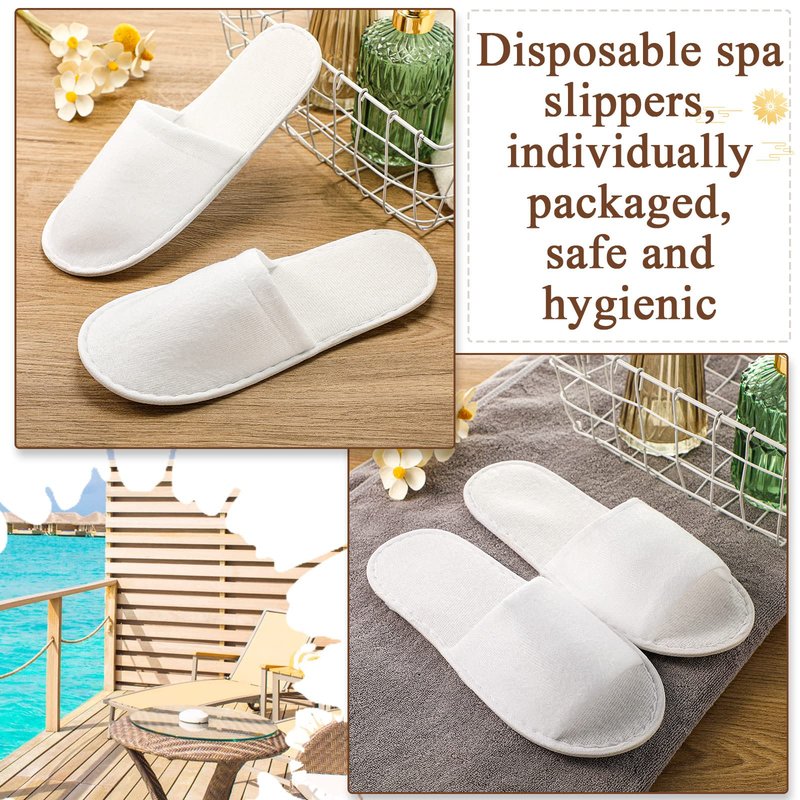 Coume 48 Pairs Disposable Slippers for Guests Bulk Soft Disposable Hotel Spa Slippers Open Toe and Close Toe White Non-Slip for Women Men Home Indoor Hotel Travel Wedding Party