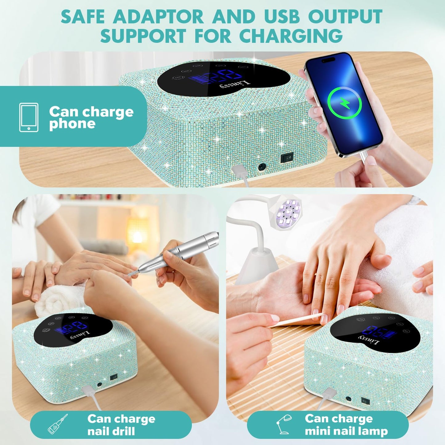 Linssy UV Nail Lamp, 72W Cordless Nail Lamp Nail Dryer with 5 Timer Settings, Large Heart Shape Smart LCD Screen with Touch Control UV Light for Nails, Professional LED Nail Lamp (Diamond)