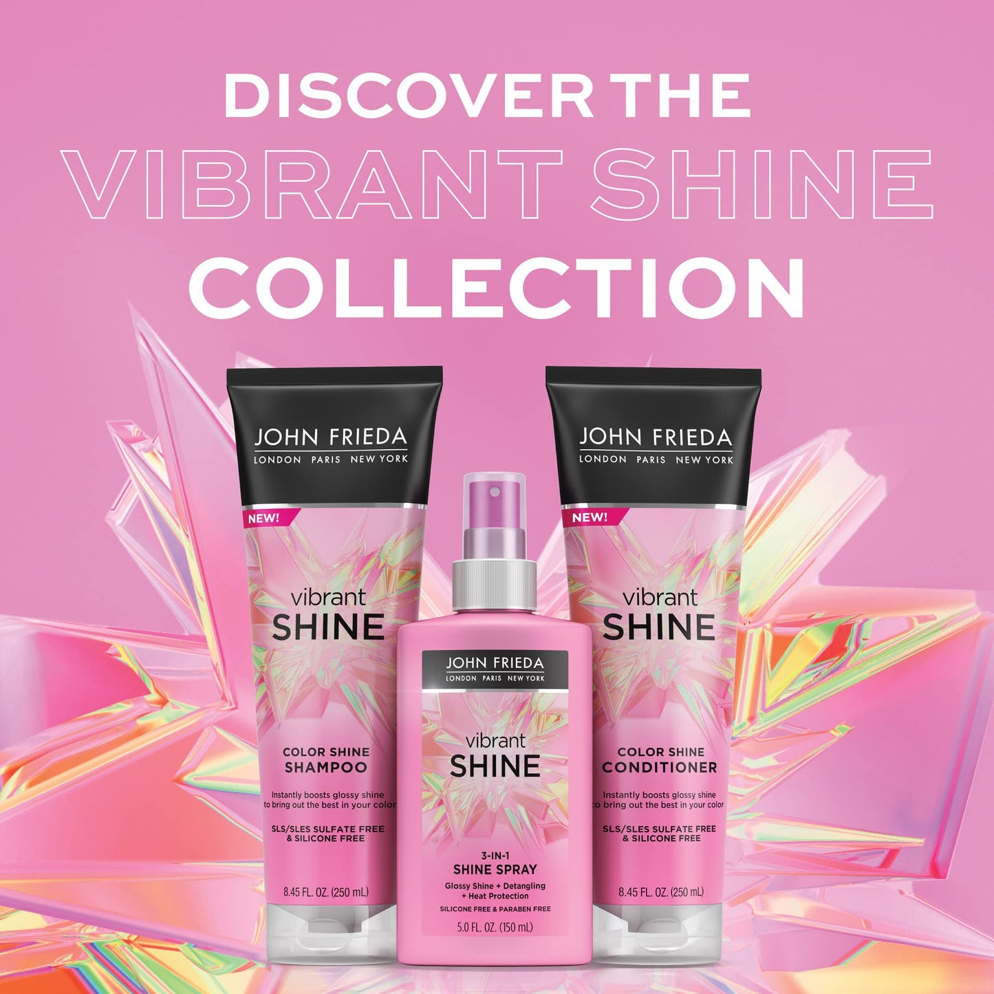 John Frieda Vibrant Shine, Shampoo, Hydrating Shampoo with Rosehip Oil for Glossy & Shiny Hair, Enhances Shine for Radiant, Glossy Hair Across All Shades, Styles, & Textures, 8.45 Oz
