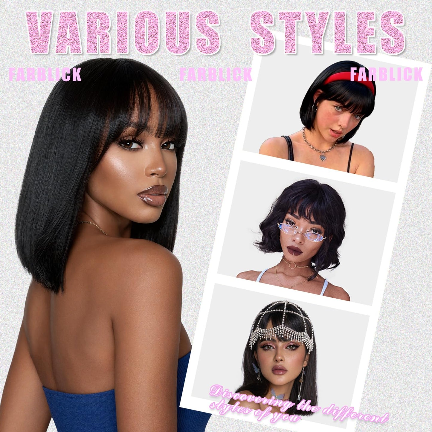 Bob Human Hair Wig With Bangs Wear and Go Glueless Wig 180% Density