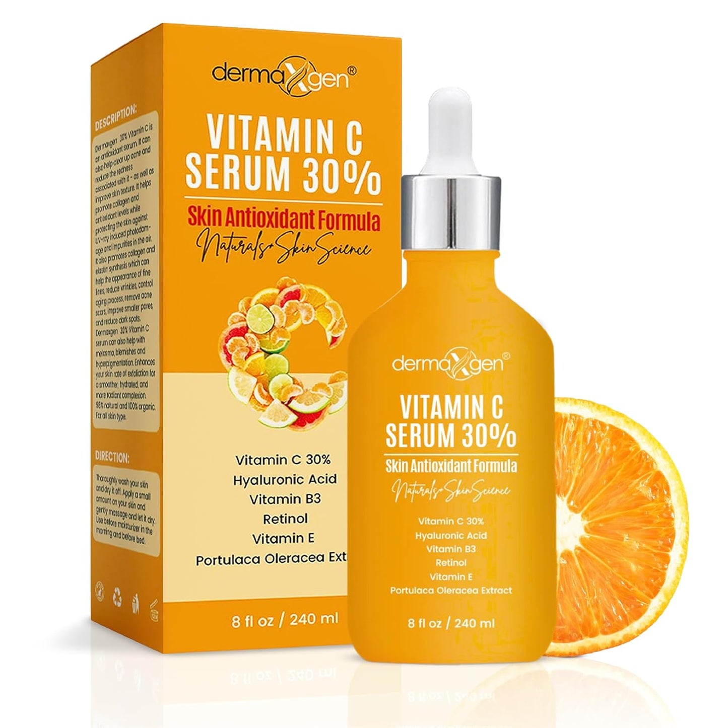Vitamin C Serum - Pure Organic Anti-Aging Facial Serum with Hyaluronic Acid & Retinol | 8 Fl Oz