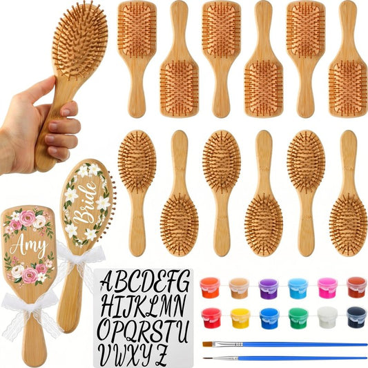DoubleFill 12 Set DIY Hairbrush Painting Kits Make Your Own Hair Brush Hand Painted Hairbrush Night Party Supplies for Women Party Gift Crafts DIY Spa Night Wedding Activity