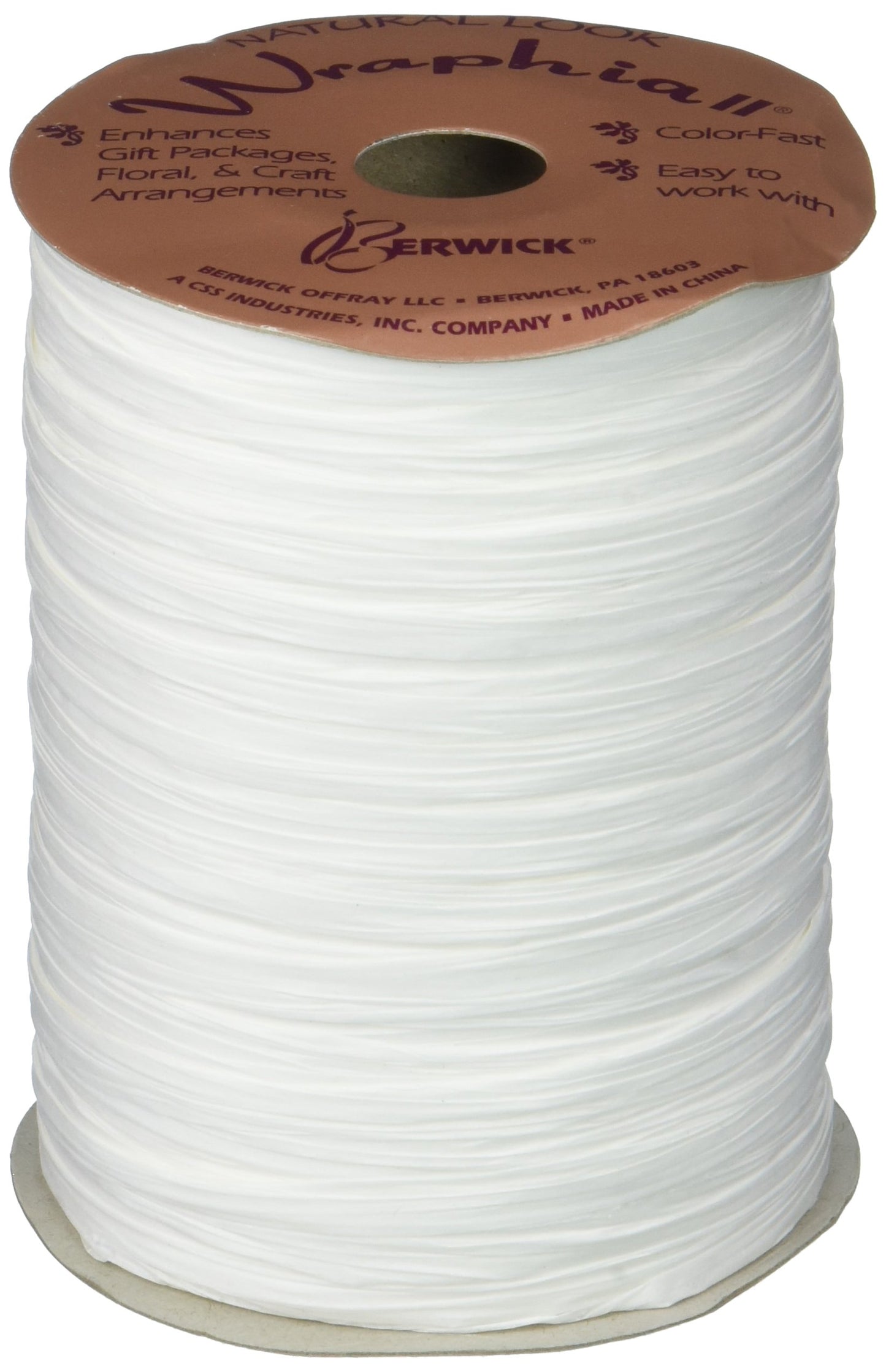 Berwick Offray Matte White Raffia Ribbon, 1/4'' Wide, 100 Yards