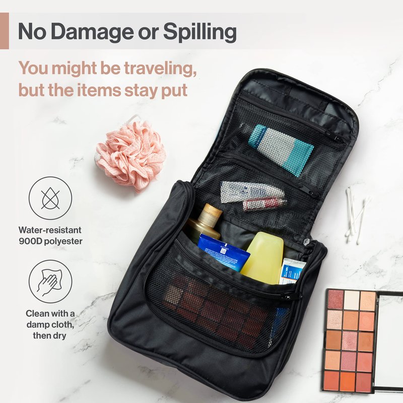 Wayfarer Supply Co. Hanging Travel Toiletry Bag - Large Cosmetic Bag Organizer for Toiletries, Makeup and Shaving Supplies - Cruise and Travel Essentials for Women & Men, Black