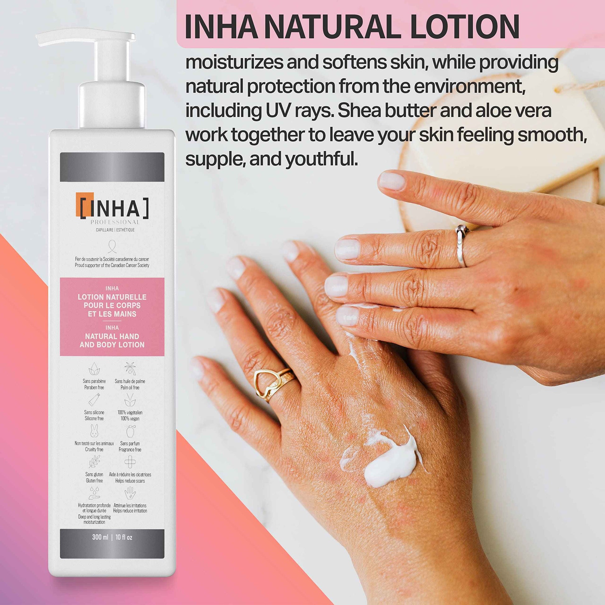 INHA NATURAL HAND AND BODY LOTION | Deep and Long Lasting Moisturization | Helps Reduce Irritation | Non-Greasy | Fast Absorption | Fragrance Free | Sensitive-Dry-Normal Skin | UV Protection | 300 ml