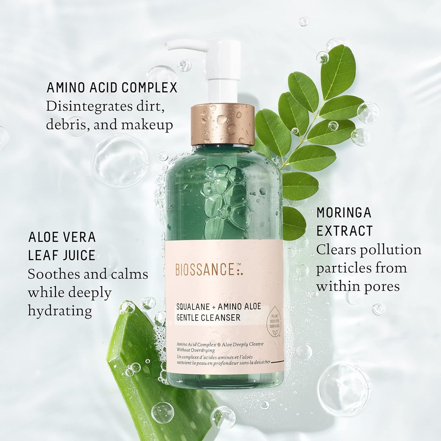 Biossance Squalane + Amino Aloe Face Wash - Hydrating Foaming Cleanser for All Skin Types | Makeup Remover & Pore Cleanser