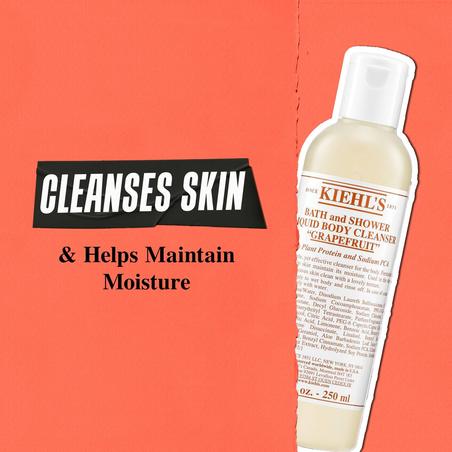 Kiehl's Grapefruit Liquid Body Cleanser, Gentle and Refreshing Foaming Body Wash, Aromatic Bath and Shower Experience, Maintains Moisture, Smooths Skin, Conditions, and Hydrates - 8.4 fl oz
