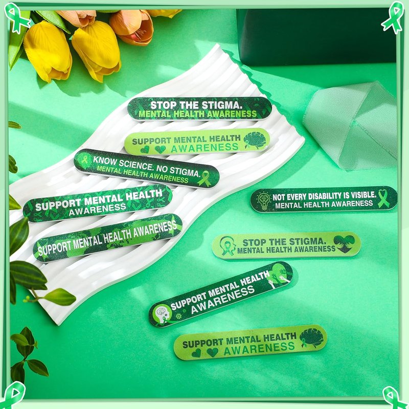 48 Pcs Green Ribbon Emery Boards - Double-Sided Nail Files for Mental Health Awareness | Manicure Tools in 12 Styles