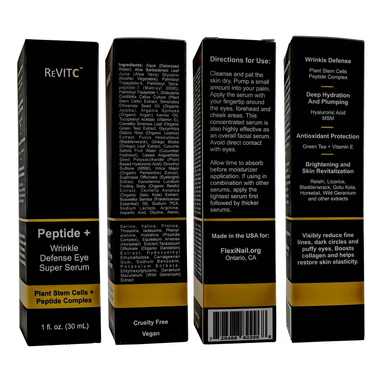 ReVitC Peptide + Wrinkle Defence Eye Super Serum for Face and Neck with Plant Stem Cells, Peptide Complex, MSM, and much more.