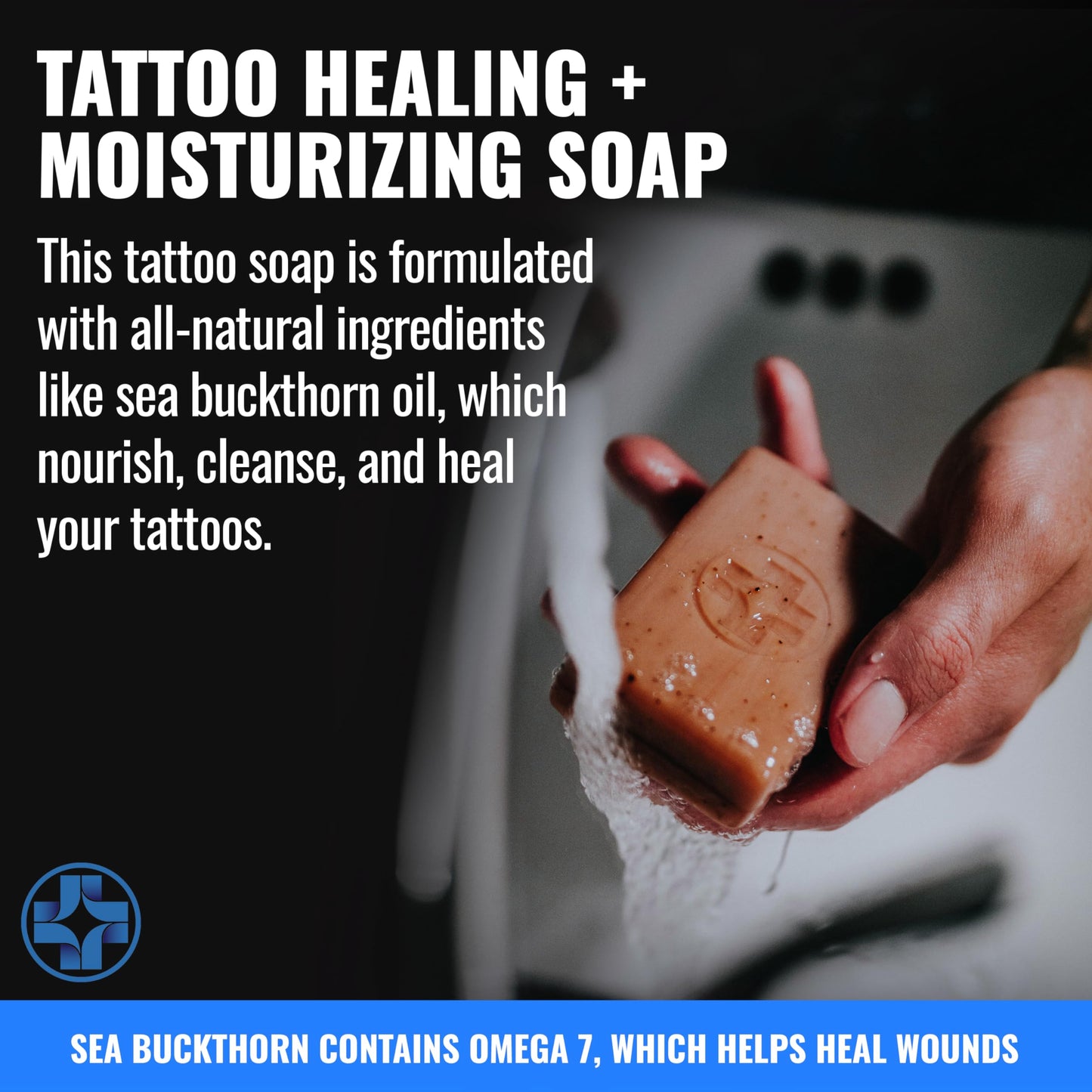 Saniderm Face & Body Bar, Cleansing Soap with Citrus Scent (3 Bars) – Hydrates and Heals Tattoos With Nourishing Sea Buckthorn Oil + Omega 7