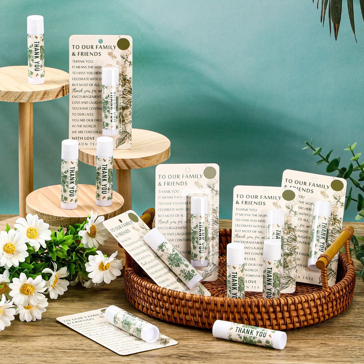 Swiffen 36 Pcs Green Chinoiserie Wedding Favor Gift for Guests Lip Balm Lemon Tea Tree Scent Baby Shower Favors for Gender Reveal Games Prizes Bridal Shower Party Supplies