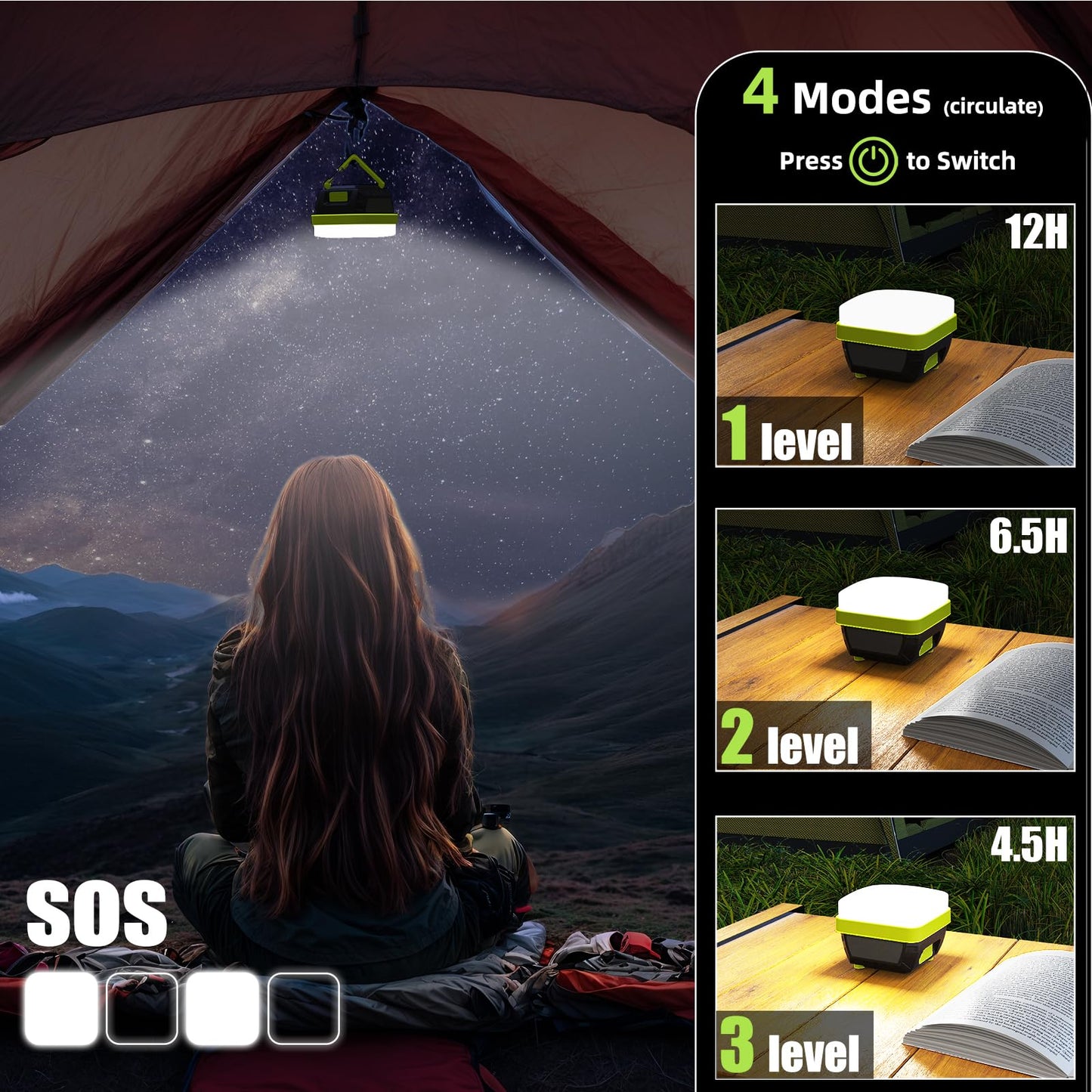 MARBERO 248LM Camping Lantern, LED Portable Lantern Tent Light, Emergency Power Bank, Survival Kits, Operated Lamp, for Camping, Power Outages, Hurricane, Hiking, Green