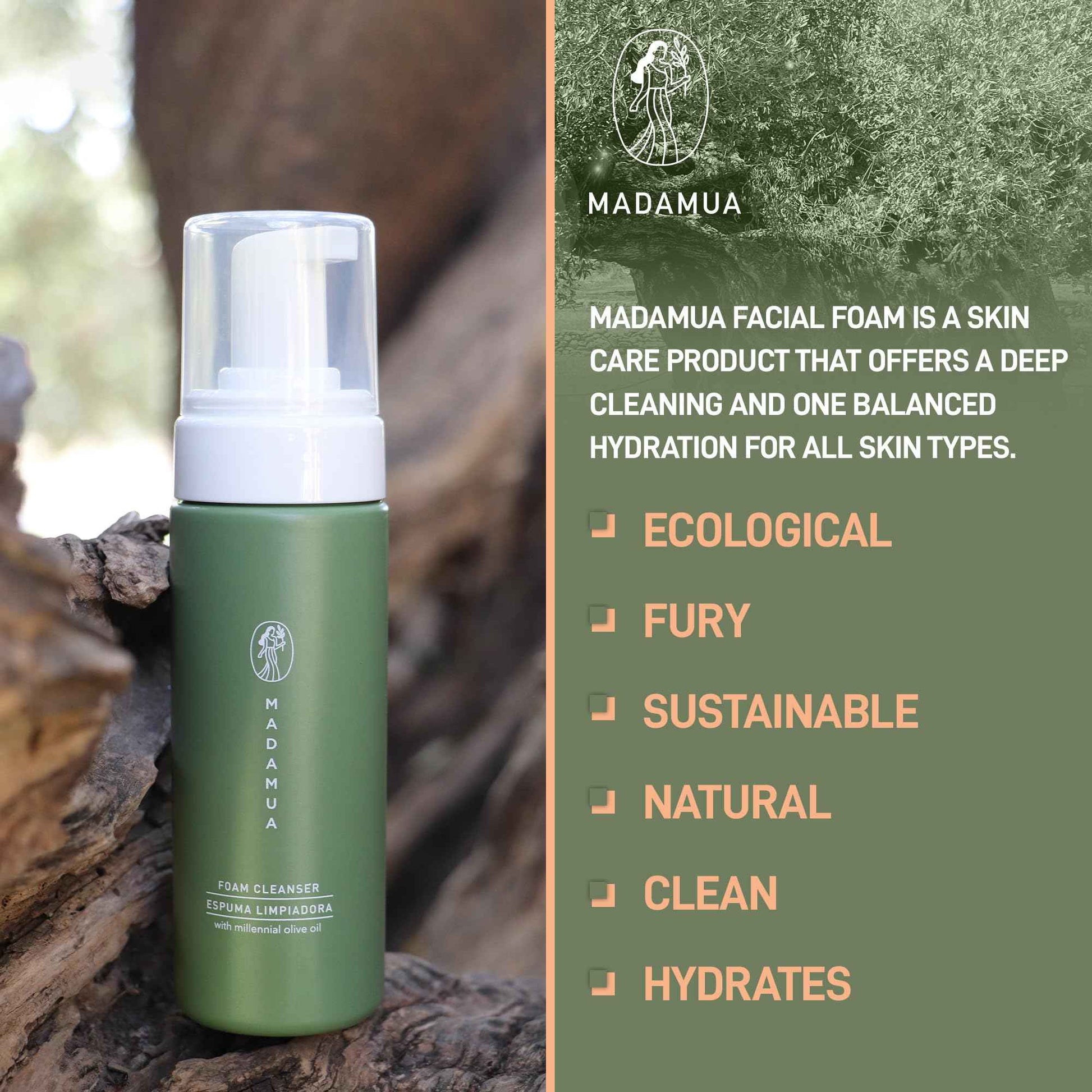Organic Facial Foam, Gentle Oxygenating Foaming Face Wash for Women | Natural & Hydrating Facial Cleanser for Deep Cleaning | Organic Face Wash for Women | Foaming Travel Millennial Olive Oil Cleanser